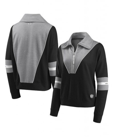 Women's Black Brooklyn Nets Colorblocked Half-Zip Jacket Black $32.80 Jackets