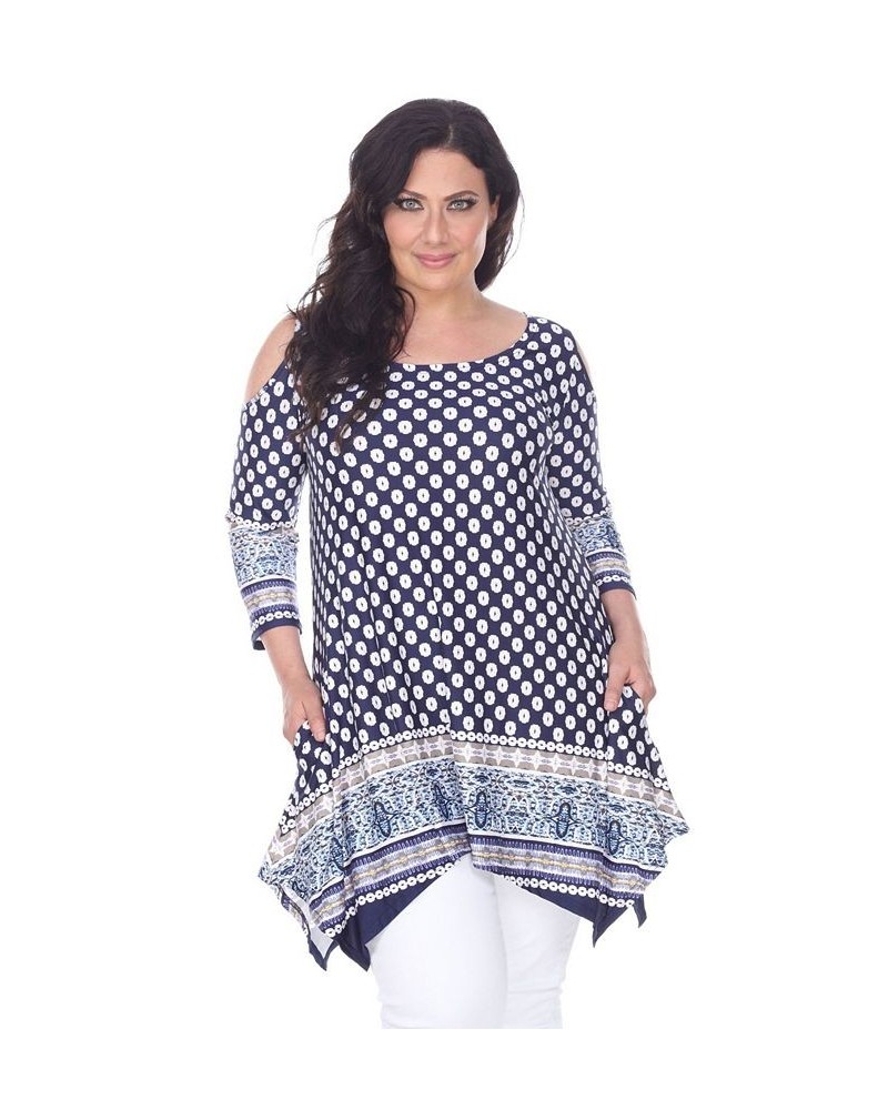 Plus Size Antonia Cut-Out Shoulder Tunic Navy $27.28 Tops