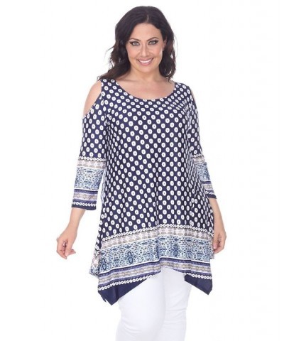 Plus Size Antonia Cut-Out Shoulder Tunic Navy $27.28 Tops