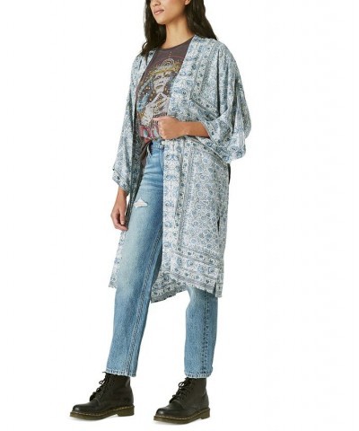 Women's Printed Tie-Waist Duster Blue $54.50 Tops