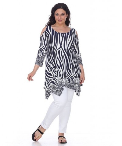 Plus Size Antonia Cut-Out Shoulder Tunic Navy $27.28 Tops