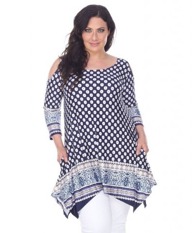 Plus Size Antonia Cut-Out Shoulder Tunic Navy $27.28 Tops