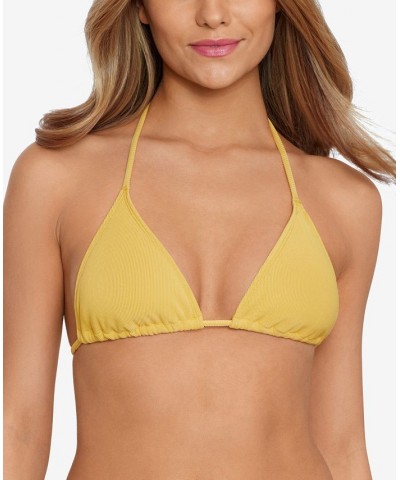 Women's Ribbed String Triangle Bikini Top Yellow $17.99 Swimsuits