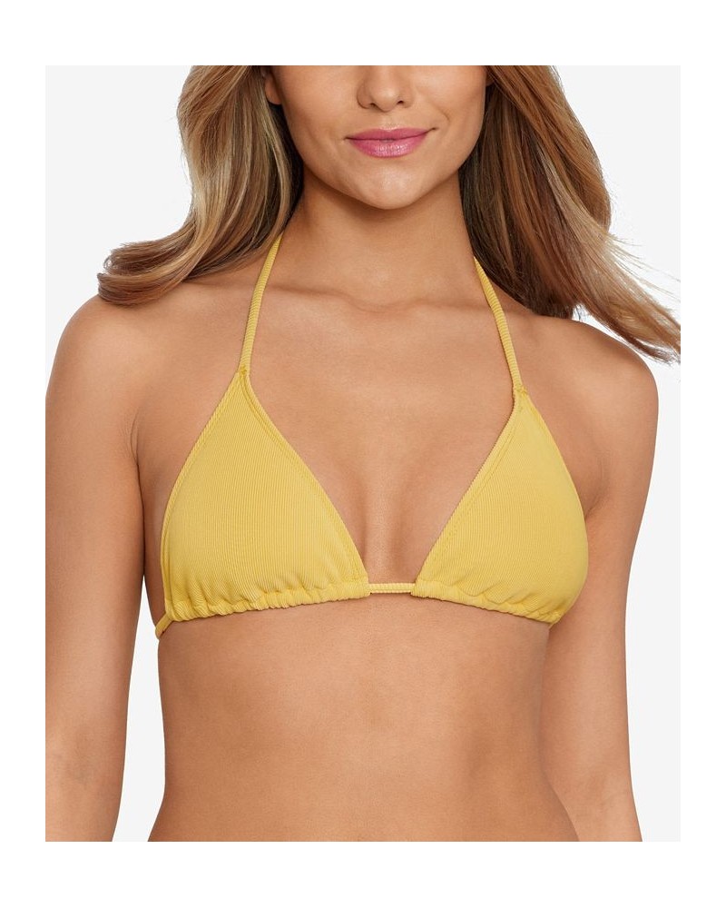 Women's Ribbed String Triangle Bikini Top Yellow $17.99 Swimsuits