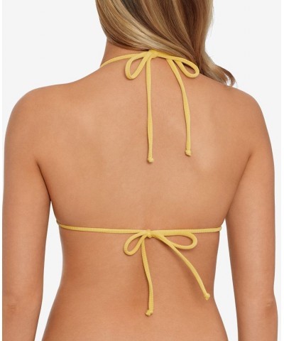 Women's Ribbed String Triangle Bikini Top Yellow $17.99 Swimsuits