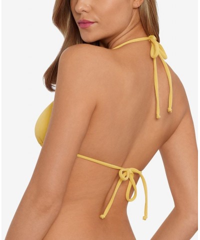 Women's Ribbed String Triangle Bikini Top Yellow $17.99 Swimsuits