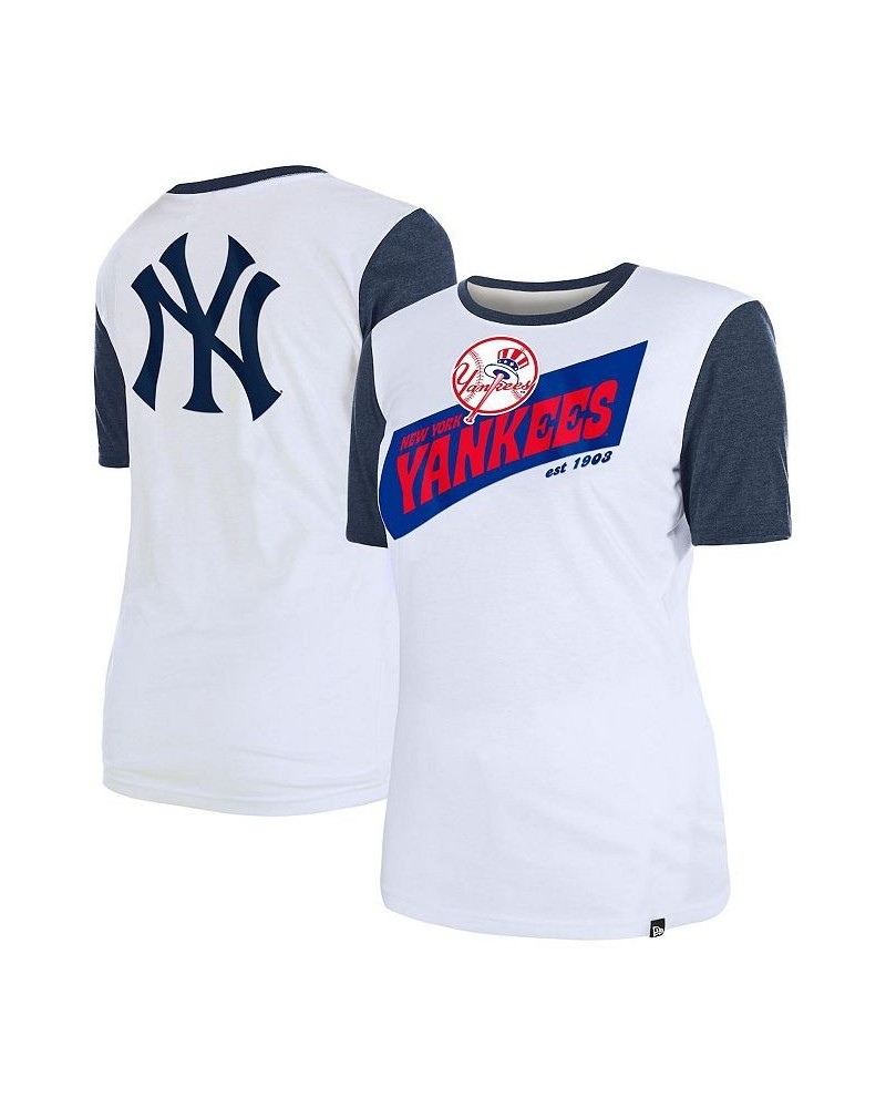 Women's White New York Yankees Colorblock T-shirt White $19.35 Tops