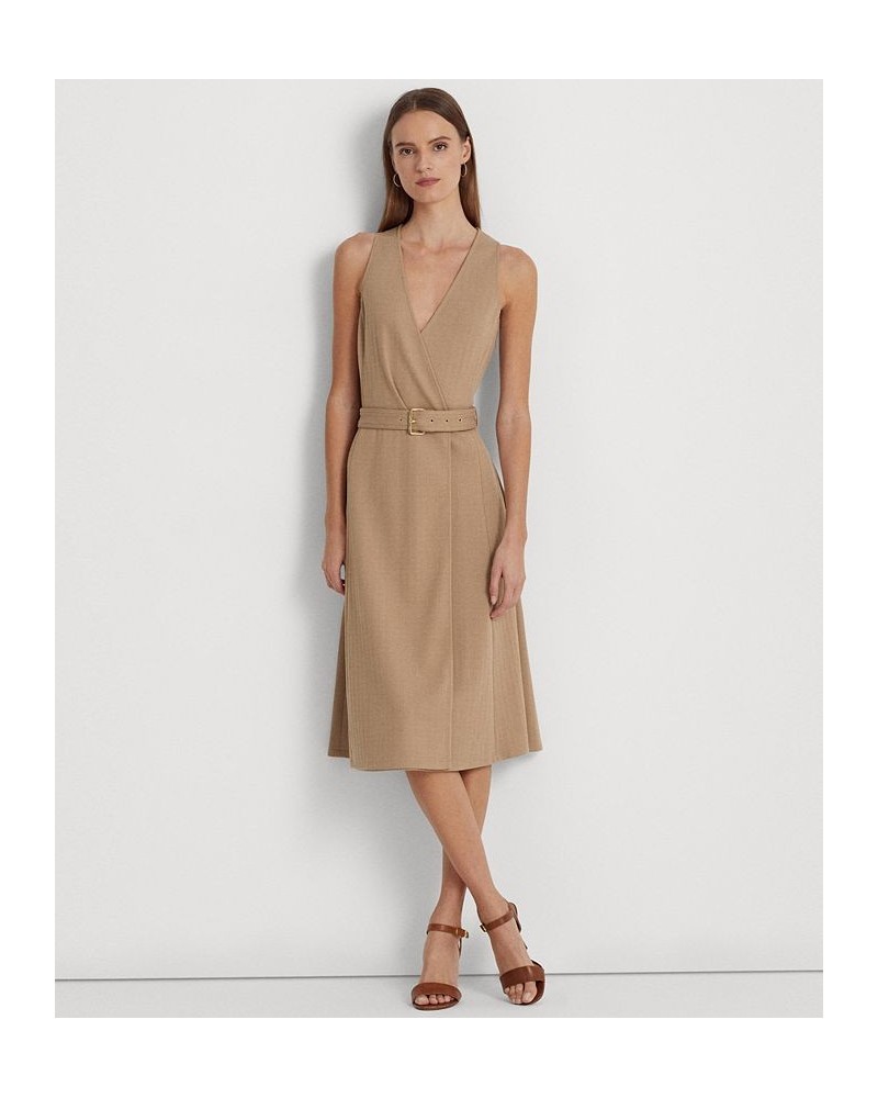 Women's Belted Herringbone Jacquard Dress Tan/Beige $68.25 Dresses