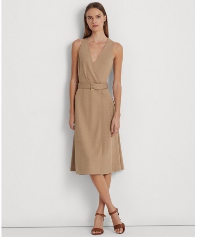 Women's Belted Herringbone Jacquard Dress Tan/Beige $68.25 Dresses