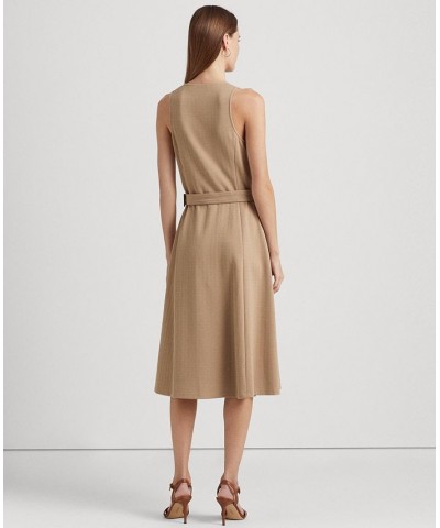 Women's Belted Herringbone Jacquard Dress Tan/Beige $68.25 Dresses