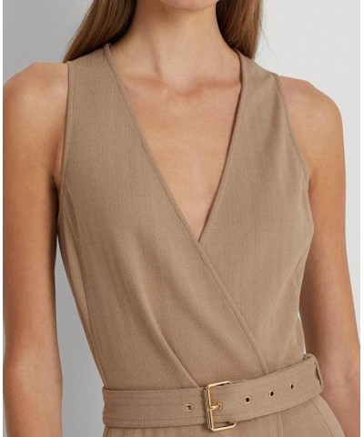 Women's Belted Herringbone Jacquard Dress Tan/Beige $68.25 Dresses