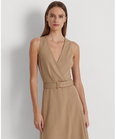 Women's Belted Herringbone Jacquard Dress Tan/Beige $68.25 Dresses