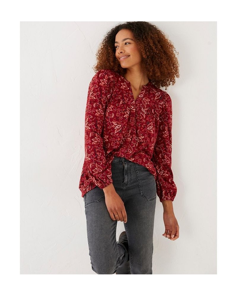 Betty Floral Craft Longline Top - Women's Dark Red $32.56 Tops