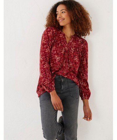 Betty Floral Craft Longline Top - Women's Dark Red $32.56 Tops