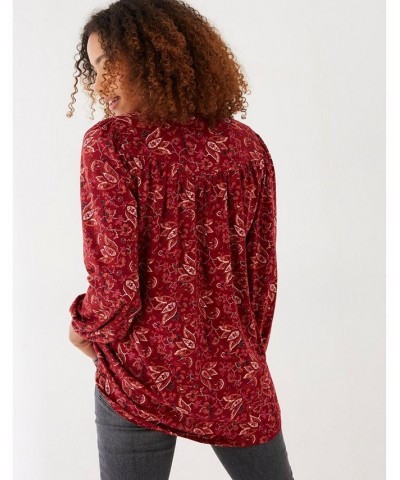 Betty Floral Craft Longline Top - Women's Dark Red $32.56 Tops