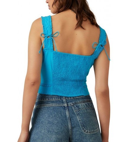 Women's Kerry Embroidered Ruffle-Trim Cotton Tank Top Blue $36.08 Tops