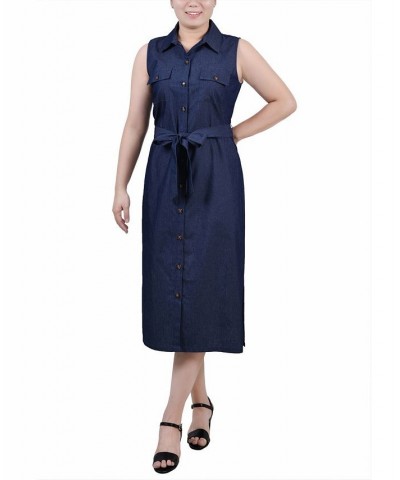 Petite Sleeveless Belted Chambray Dress Dark Denim $16.65 Dresses