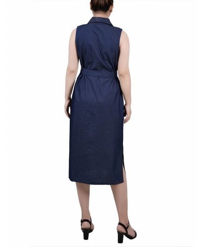 Petite Sleeveless Belted Chambray Dress Dark Denim $16.65 Dresses