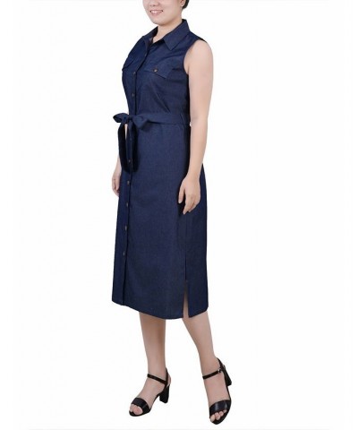 Petite Sleeveless Belted Chambray Dress Dark Denim $16.65 Dresses