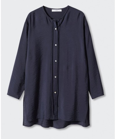 Women's Buttons Satin Blouse Blue $33.60 Tops