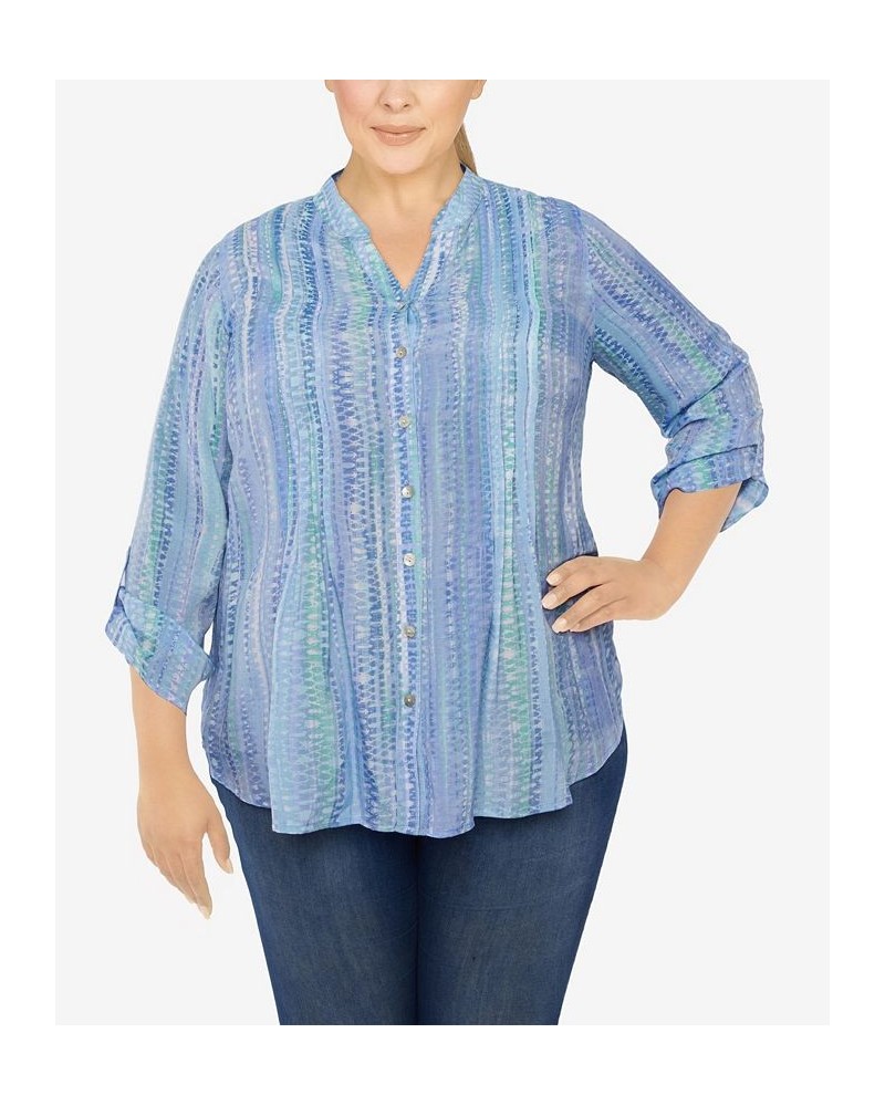 Plus Size Silky Gauze Printed Button Front Top Wisteria Multi $31.82 Tops