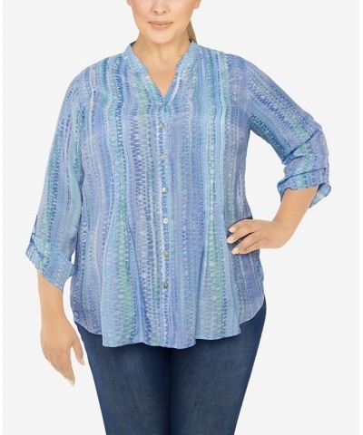 Plus Size Silky Gauze Printed Button Front Top Wisteria Multi $31.82 Tops