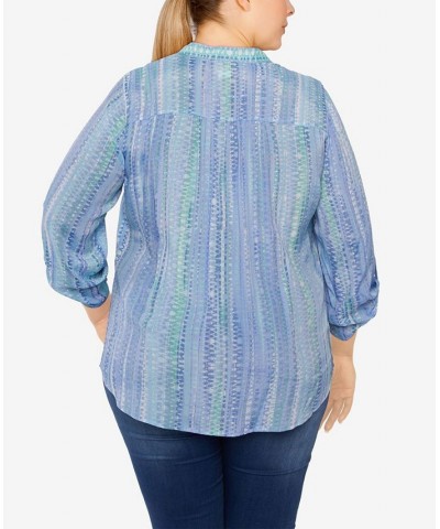 Plus Size Silky Gauze Printed Button Front Top Wisteria Multi $31.82 Tops