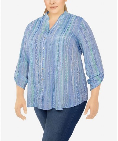 Plus Size Silky Gauze Printed Button Front Top Wisteria Multi $31.82 Tops