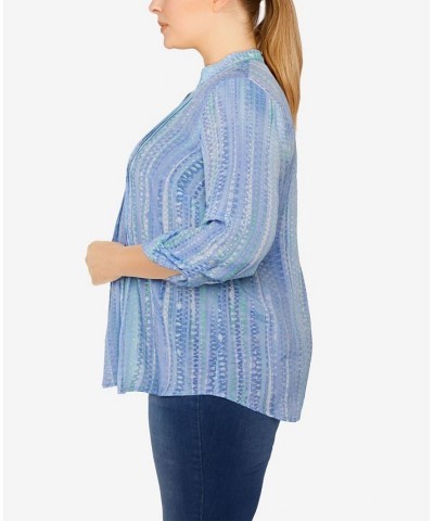 Plus Size Silky Gauze Printed Button Front Top Wisteria Multi $31.82 Tops