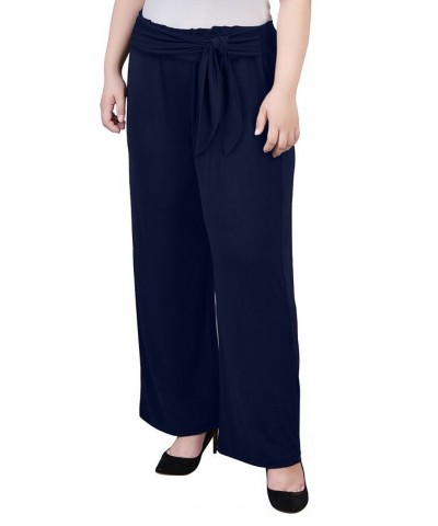 Plus Size Pull On with Sash Pants Blue $15.18 Pants