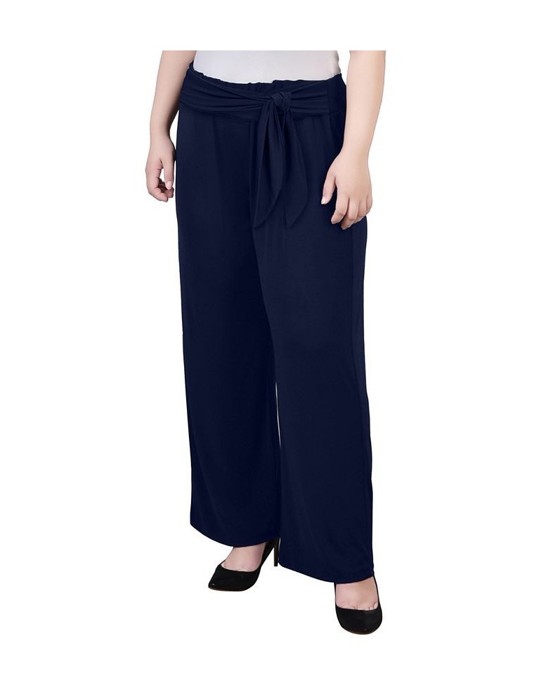 Plus Size Pull On with Sash Pants Blue $15.18 Pants