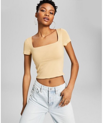 Women's Square-Neck Double Layered Tee Tan/Beige $10.12 Tops