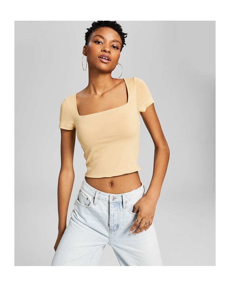 Women's Square-Neck Double Layered Tee Tan/Beige $10.12 Tops