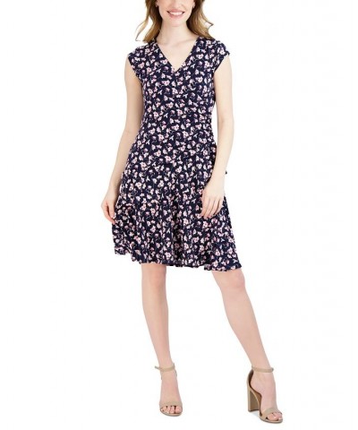 Petite V-Neck A-Line Dress Navy/Pink $40.29 Dresses