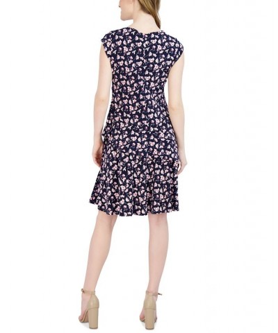 Petite V-Neck A-Line Dress Navy/Pink $40.29 Dresses