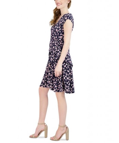 Petite V-Neck A-Line Dress Navy/Pink $40.29 Dresses