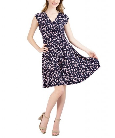 Petite V-Neck A-Line Dress Navy/Pink $40.29 Dresses