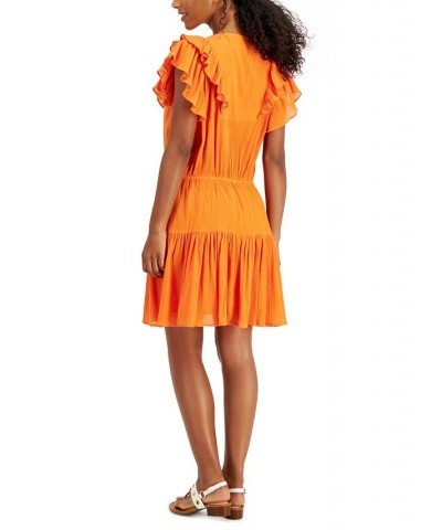 Women's Cotton Embroidered Tiered Dress Orange $23.23 Dresses