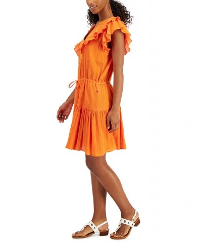 Women's Cotton Embroidered Tiered Dress Orange $23.23 Dresses