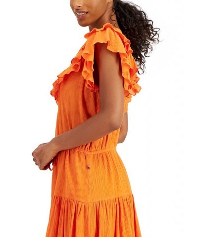 Women's Cotton Embroidered Tiered Dress Orange $23.23 Dresses