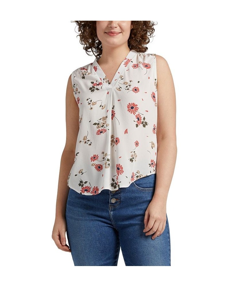 Women's Sleeveless V-neck Blouse White Rose Floral $35.88 Tops