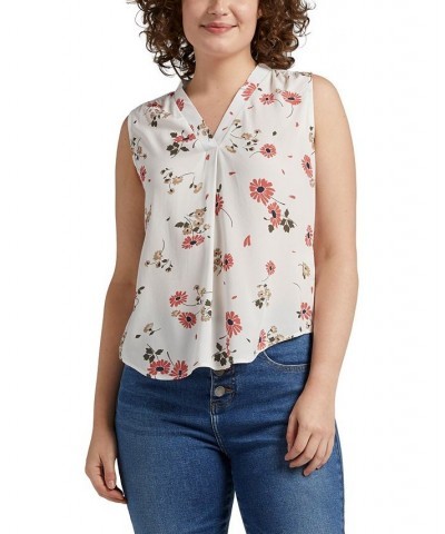 Women's Sleeveless V-neck Blouse White Rose Floral $35.88 Tops