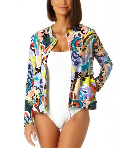 Women's Printed Long-Sleeve Zip-Front Rash Guard Paisley Multi Print $56.80 Swimsuits