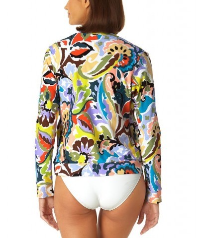 Women's Printed Long-Sleeve Zip-Front Rash Guard Paisley Multi Print $56.80 Swimsuits