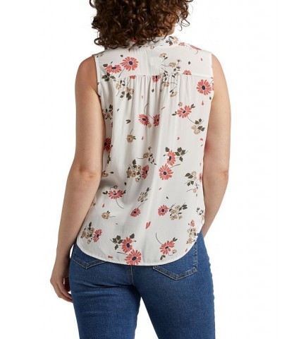 Women's Sleeveless V-neck Blouse White Rose Floral $35.88 Tops