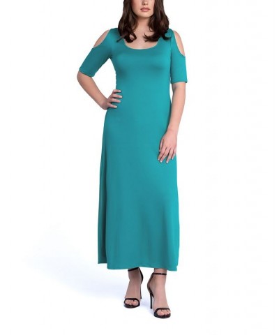 Women's Cut Out Shoulder A-Line Floor Length Dress Green $40.80 Dresses