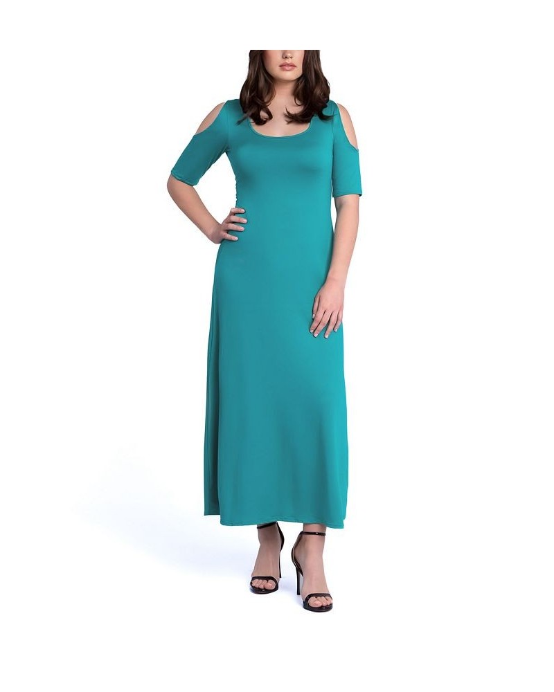 Women's Cut Out Shoulder A-Line Floor Length Dress Green $40.80 Dresses