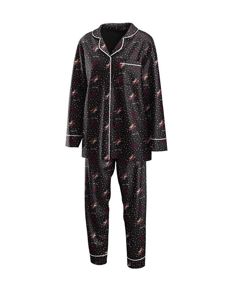 Women's Black Arizona Coyotes Long Sleeve Button-Up Shirt and Pants Sleep Set Black $36.39 Pajama