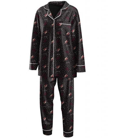 Women's Black Arizona Coyotes Long Sleeve Button-Up Shirt and Pants Sleep Set Black $36.39 Pajama