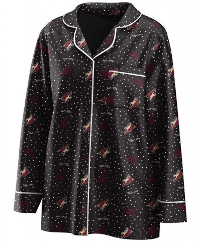 Women's Black Arizona Coyotes Long Sleeve Button-Up Shirt and Pants Sleep Set Black $36.39 Pajama